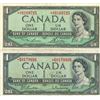 Image 1 : two 1954 canadian dollar bills, replacements