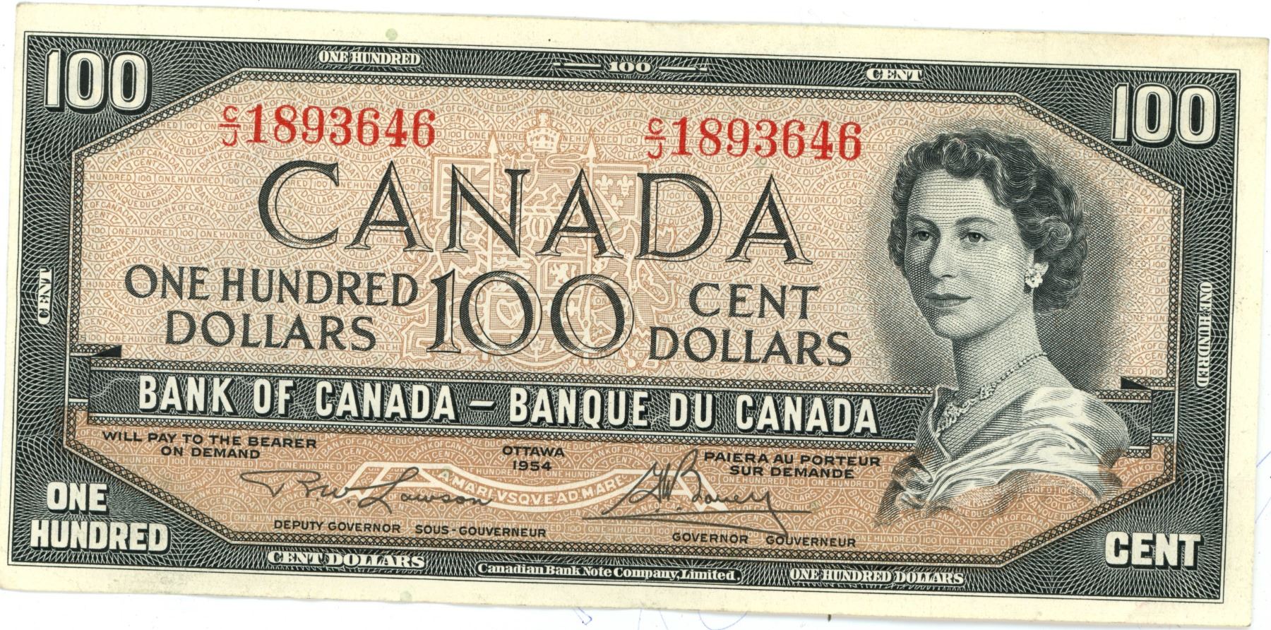 1954 Canadian 100 Bill Schmalz Auctions 1954-canadian-100-bill-schmalz-auctions