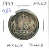 Image 1 : 1943 Canadian Silver 50 Cents. Issued during World War II. MS-63. Nicely Toned.