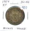 Image 1 : 1954 Shoulder Fold Canadian Silver 50 Cents. AU-50. Nicely Toned.
