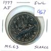 Image 1 : 1977 Attached Jewel Short Water Lines Canadian Nickel Dollar. MS-63. Scarce.