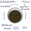 Image 1 : Germany – Weimar Republic. 1924A 2 Rentenpfennig. Berlin Mint. AU.