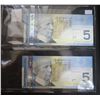 Image 2 : 2 Consecutive Serial Number 2006 $5 notes. Jenkins-Dodge signatures. AOM Prefix. BC-67a. Kids playin