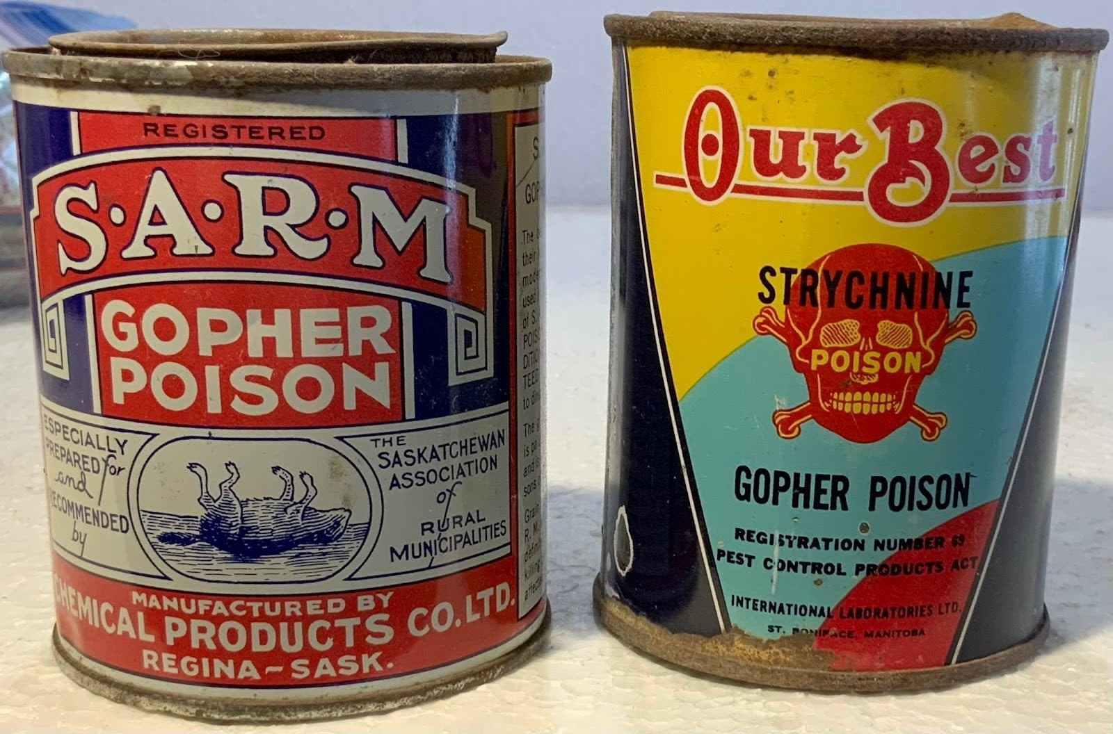 Gopher Poison Sign SARM Gopher Poison and Our Best Gopher Poison Tin - Schmalz Auctions