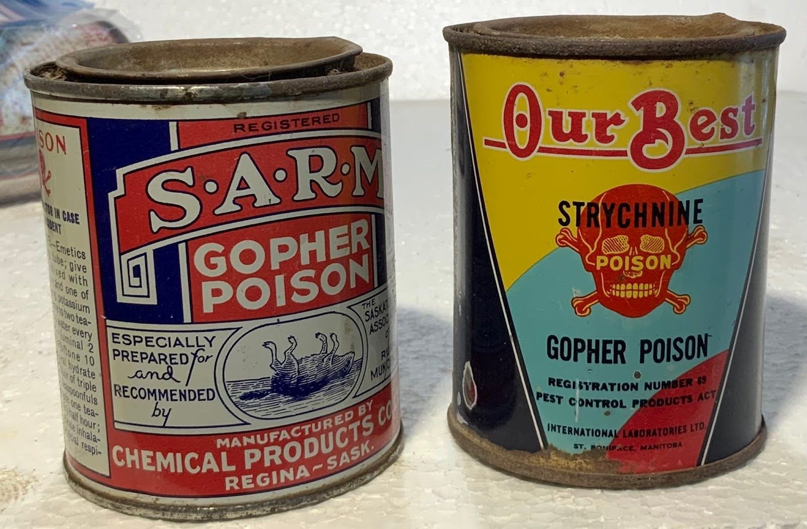 Gopher Poison Sign SARM Gopher Poison and Our Best Gopher Poison Tin - Schmalz Auctions
