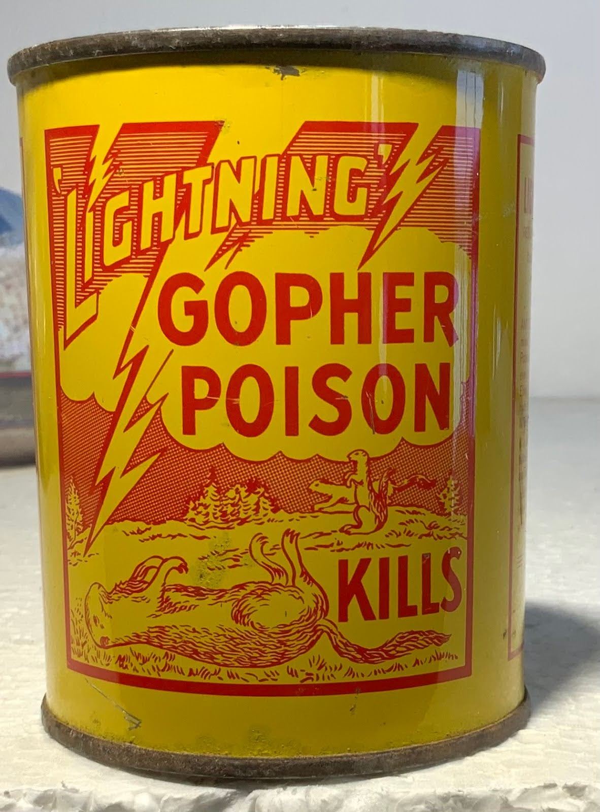 Gopher Poison Sign Lightning Gopher Poison Tin - Schmalz Auctions