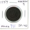 Image 1 : 1859 Canadian Victorian Large Cent. Narrow 9 variety. EF-40. Holed.