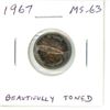 Image 1 : 1967 Canadian Silver 10 Cents. MS-63. Beautifully Toned