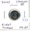Image 2 : 2023 Canadian King Charles III 25 Cents. First coinage of the new king. MS-64 from an original Royal