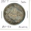 Image 1 : 1957 1 Water Line Canadian Silver Dollar. AU-50. Scarce.