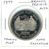 Image 1 : 1977 Grande Prairie Alberta Trade Dollar. Trading Post on Lake Saskatoon. BU.