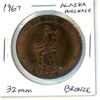 Image 1 : 1967 Alaska Purchase 32mm bronze medal. Miner with pick, shovel & rifle. BU.