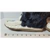 Image 2 : Smooth white leather, beaded mukluks. Black rabbit fur, pile lined, rubber sole, Minor sole repair r