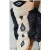 Image 6 : Smooth white leather, beaded mukluks. Black rabbit fur, pile lined, rubber sole, Minor sole repair r