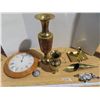 Image 1 : Lot of brass items, clock, spoons and paperweight