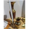 Image 2 : Lot of brass items, clock, spoons and paperweight