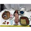 Image 1 : Lot of Porcelain Doll and Decorative Baskets.