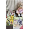 Image 2 : vintage baby shoes, 4 vintage childrens books and a baby ms. Piggy stuffy