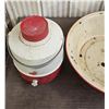 Image 2 : vintage water cooler, metal picnic basket and basin bowl