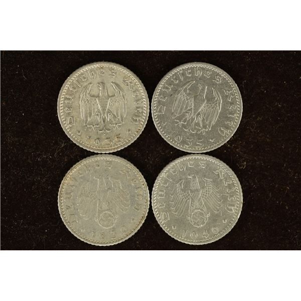 1935-A, 1935-F, 1939-E1940-A GERMAN 50 PFENNIGS