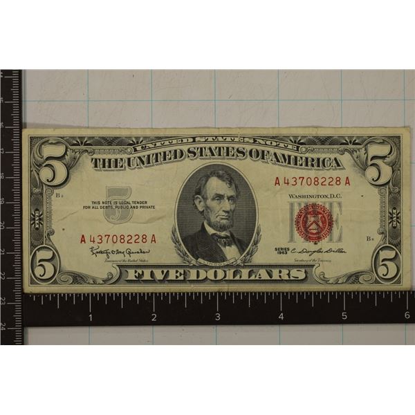 1963 US $5 RED SEAL NOTE