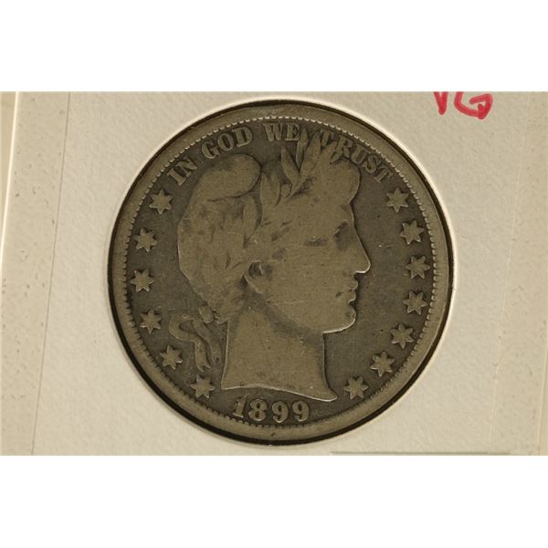 1899 SILVER BARBER HALF DOLLAR VERY GOOD
