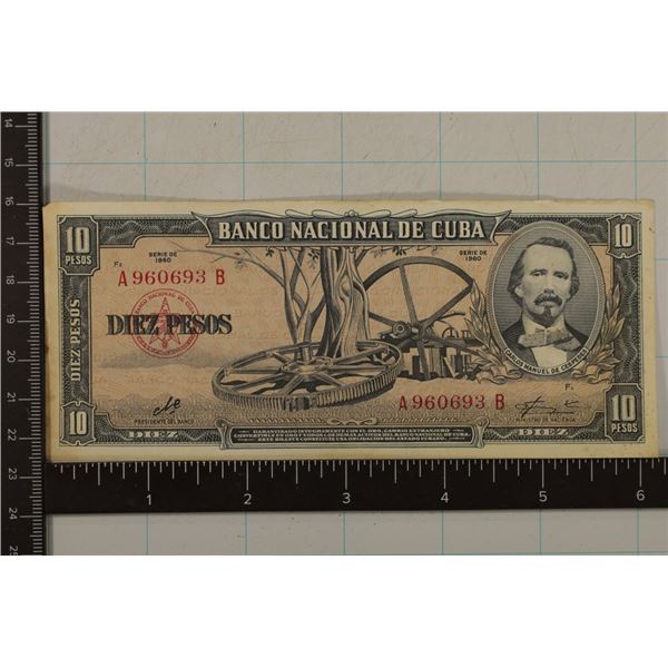 1960 CUBA 10 PESO BILL
