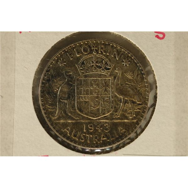 1943 AUSTRALIA SILVER 1 FLORIN .3364 OZ. ASW