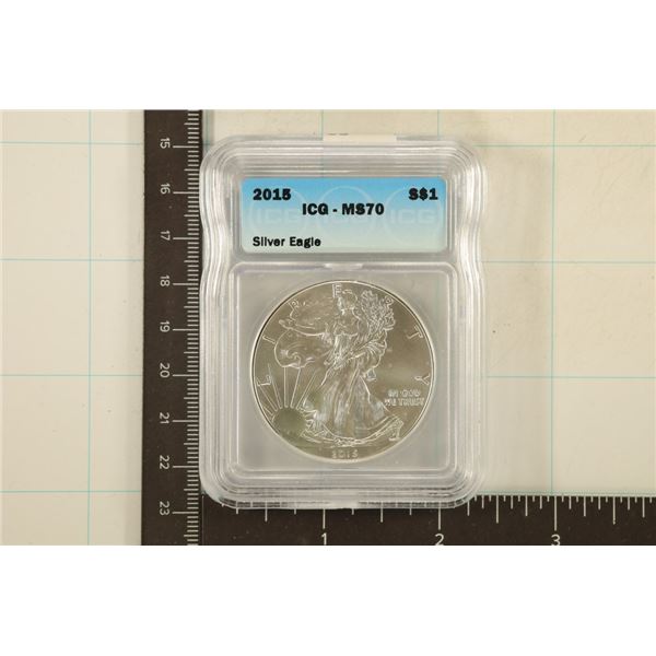 2015 AMERICAN SILVER EAGLE ICG MS70 1 OZ. SILVER