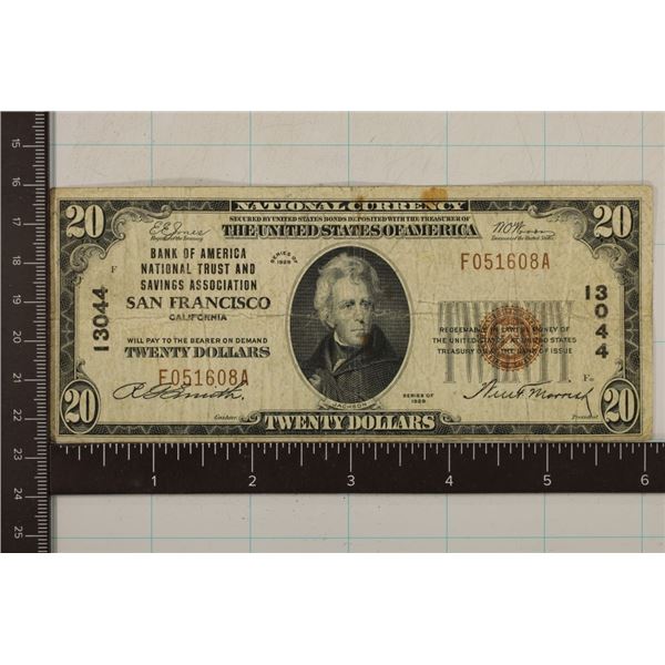 TYPE 1 1929 US $20 NATIONAL CURRENCY BROWN SEAL