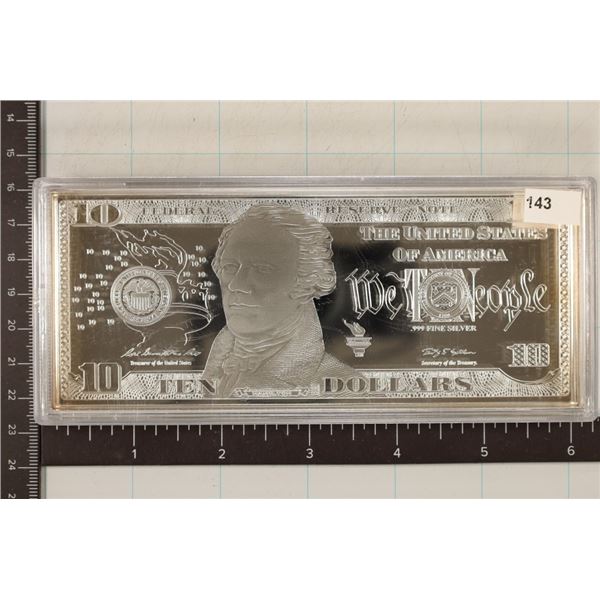1 OZ. .999 SILVER $10 BAR IN HARD PLASTIC CASE PF