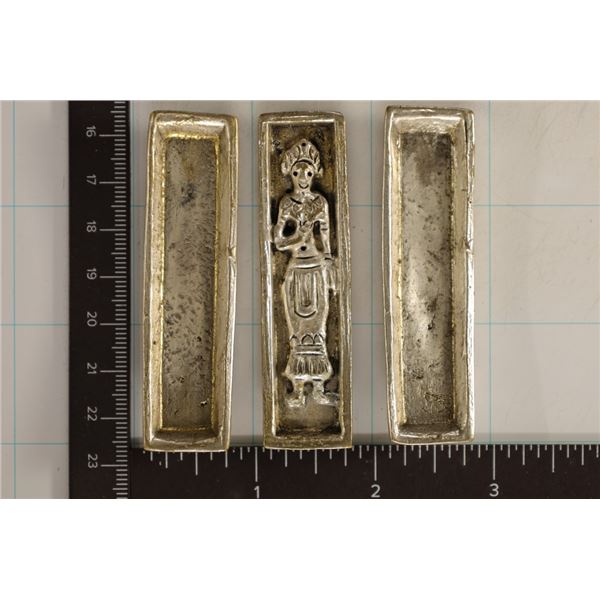 3 REPLICA CHINESE BOAT MONEY INGOTS. TWO PLAIN