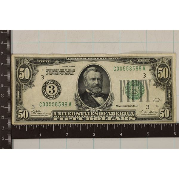 1928 $50 FRN GREEN SEAL REDEEMABLE IN GOLD