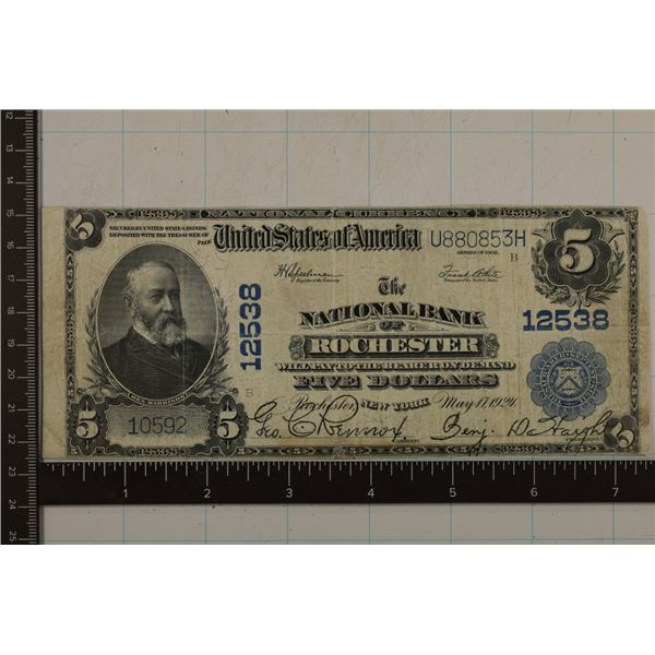 1924 US $5 NATIONAL CURRENCY. ROCHESTER. SERIES