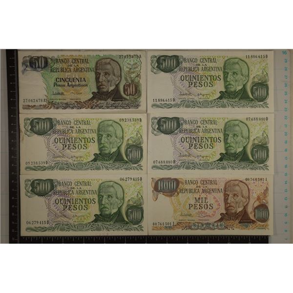 6-ARGENTINA COLORIZED BILLS: 1-50 PESO, 4-500 PESO
