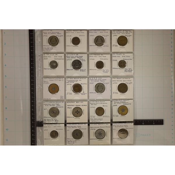 20 ASSORTED TRANSPORTATION TOKENS: 1919-1999 FROM