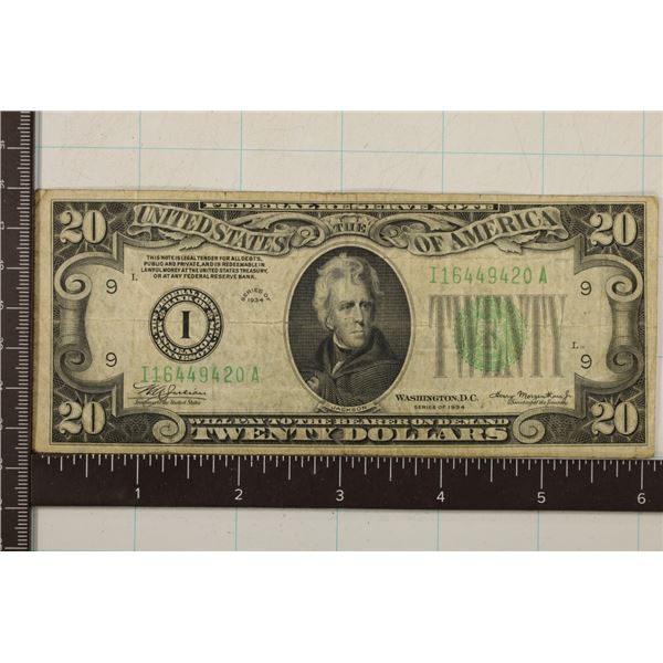1934 US $20 FRN, GREEN SEAL