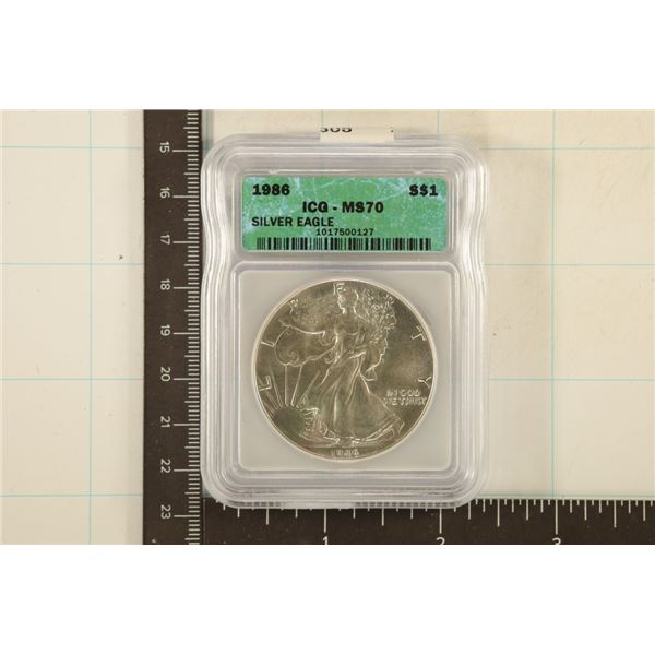 KEY DATE 1986 AMERICAN SILVER EAGLE ICG MS70