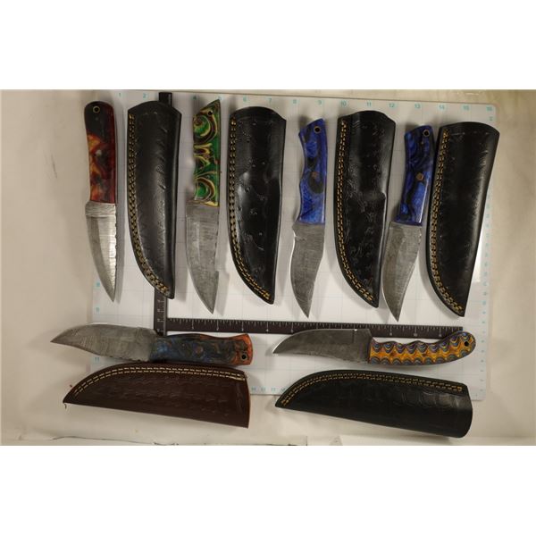 6 DAMASCUS STEEL BRAND NEW KNIVES WITH LEATHER