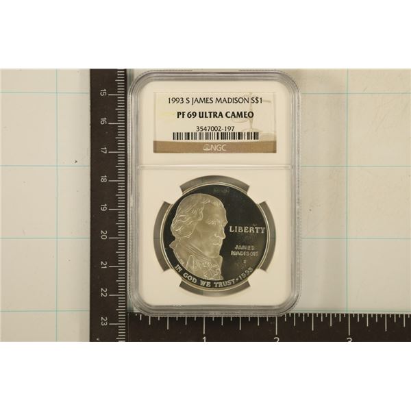 1993-S JAMES MADISON SILVER DOLLAR NGC PF69