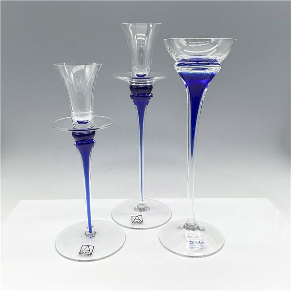 3pc Hana & ART Studio Handblown Art Glass Candle Holders, Blue