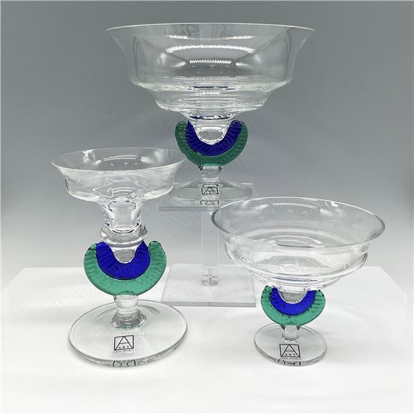 3pc Art Czech Republic Handblown Glass Compotes