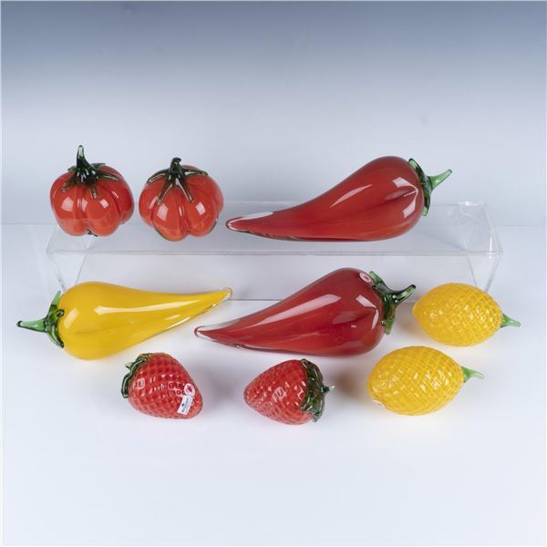 9pc Beranek Handblown Czech Art Glass Fruit & Vegetable
