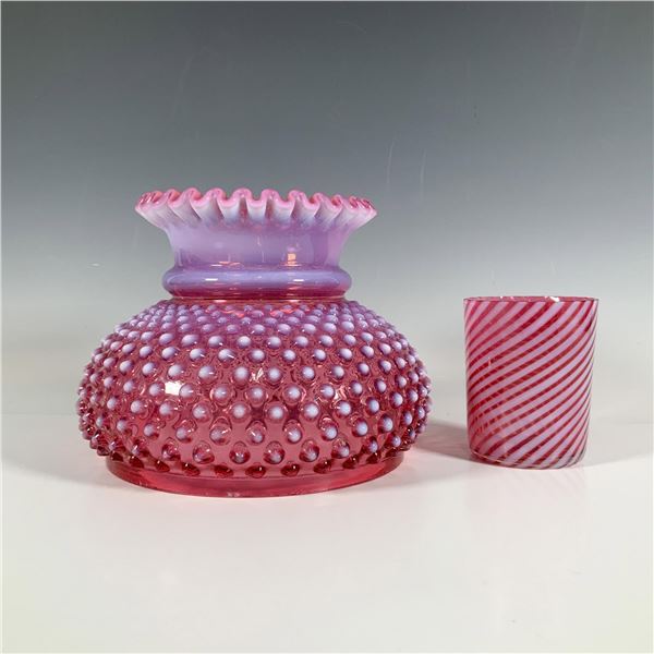 2pc Fenton Art Glass Cranberry Lamp Shade and Cup