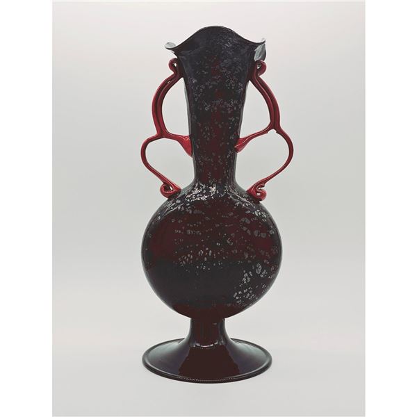 Murano Glass by Fratelli Toso Coral Paste Black Vase