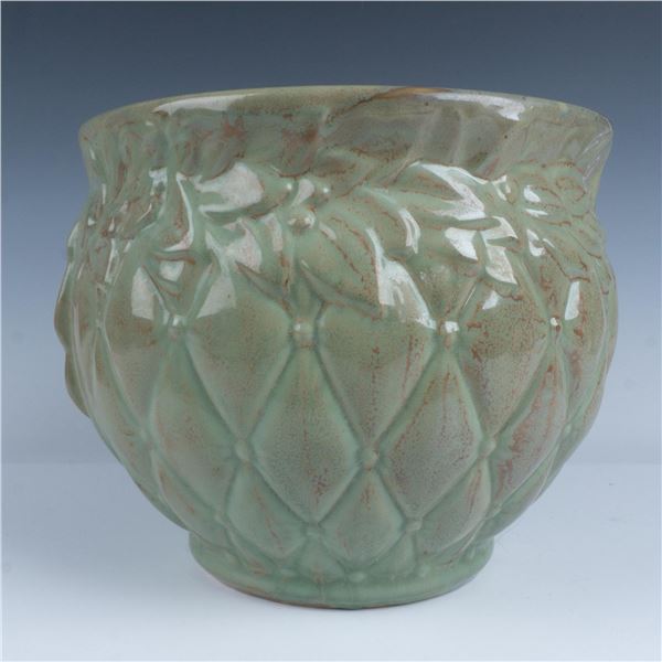 McCoy Pottery Leaf and Quilt Green Jardiniere
