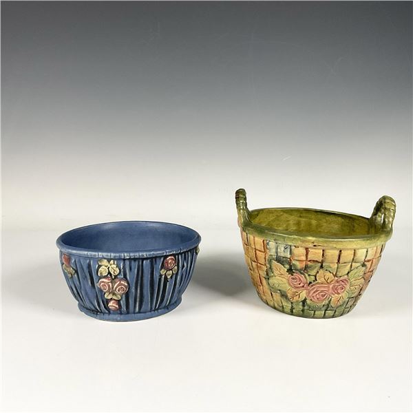2pc Vintage Blue and Green Pottery Bowls