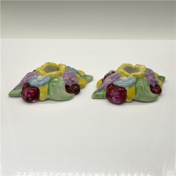 Pair of Fulper Pottery Colorful Candle Floral Holders