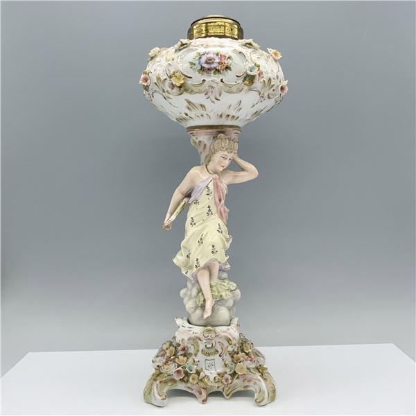 Sitzendorf Porcelain Figural Oil Lamp