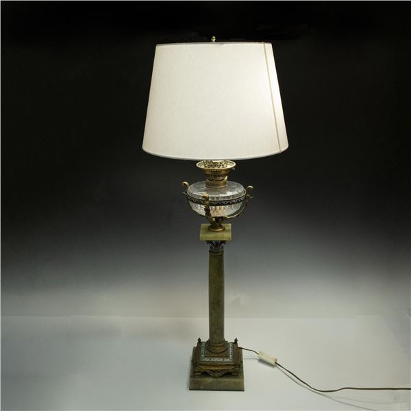 Vintage Green Alabaster Neoclassic Lamp